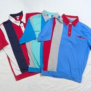 Bundle of 3 Haband Casual Joe Mens XL Color Block Banded Bottom Retro Polo